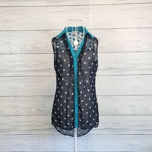 Candies Polka Dot Sleeveless Top - Black and Teal Womens Size XS